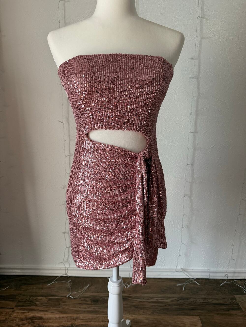 City Studio Rose Gold Sequin Cutout Party Dress Size S